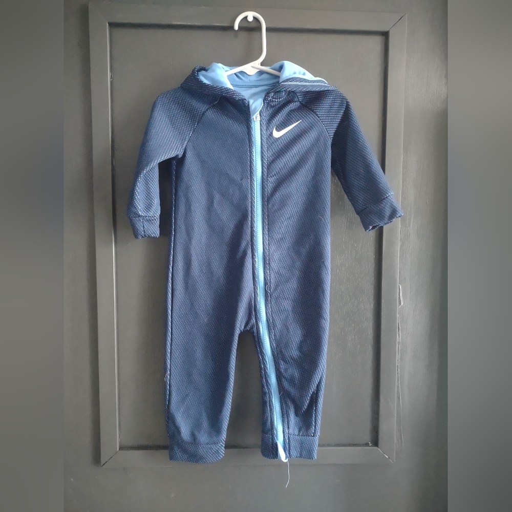 Nike Navy and Light Blue Kids One-Piece Hooded Zipper Romper